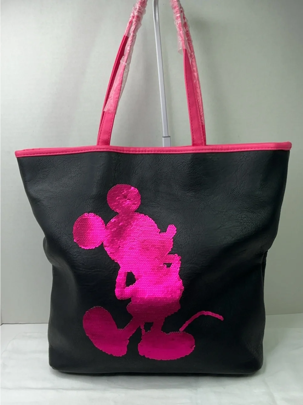 Disney Parks Loungefly Mickey Mouse Imagination Pink Sequin Tote Bag.